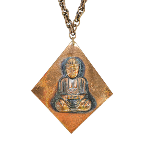 Vintage Handcrafted Copper Pendant Necklace – Raised Buddha Design MCM - Picture 1 of 8